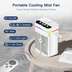 Mini Airco - Mobiele Aircooler - Ventilator & Nachtlamp - Luchtkoeler met Waterreservoir - Verkoeling voor Thuis & Kantoor - USB Aansluiting - 4-in-1 Koelsysteem - Wit — thumbnail 4