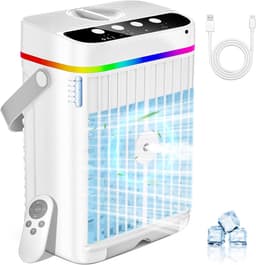 Mini Airco - Mobiele Aircooler - Ventilator & Nachtlamp - Luchtkoeler met Waterreservoir - Verkoeling voor Thuis & Kantoor - USB Aansluiting - 4-in-1 Koelsysteem - Wit — thumbnail 1
