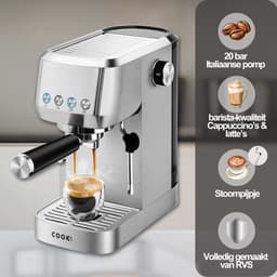Espressomachine 20 Bar - Piston Koffiemachines RVS - Met Stoompijpje - Coffee Machine - 1,3L Waterreservoir - COOK-IT — thumbnail 3