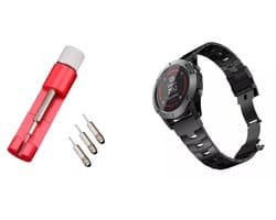 Titanium band + Toolkit - geschikt voor Garmin Fenix 5 - Plus & Sapphire - Fenix 6 - Pro & Sapphire - Garmin Fenix 7 - Fenix E - Fenix 8 47mm - Epix Gen 2 - Quickfit 22 / 22mm band voor Garmin smartwatches - Horlogeband - Polsband - zwart