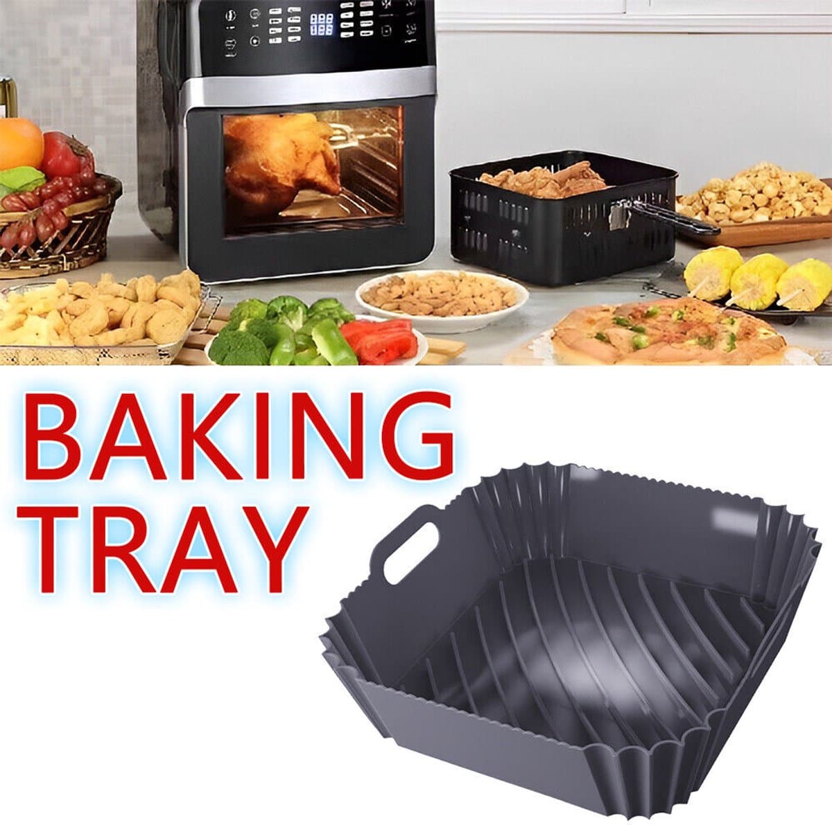 New Vierkante Airfryer Siliconen Pot Herbruikbare Binnenmand Antiaanbak Bakplaat — afbeelding 1