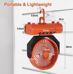Campingventilator met LED-licht en powerbank - Ventilator - 20000 mAh - Mini Ventilator - Tafelventilator - Kleine Ventilator - Draagbare Ventilator - Handventilator - LED Verlichting & Powerbank - USB Oplaadbaar - Met afstandsbediening - Oranje — thumbnail 2