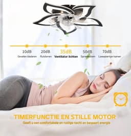 5 Lotus Ventilator Lamp - Plafondventilator - Zwart - Smart Lamp - Met Dimmer - 6 Standen Ventilator - Keuken Lamp - Woonkamerlamp - Moderne lamp — thumbnail 3