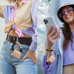 kwmobile Hoesje voor Apple Airpods 1 & 2 Case met Polsbandje – Siliconen Beschermhoes met Sleutelhanger – Hoofdtelefoonhoesje in cappuccino / zwart — thumbnail 2