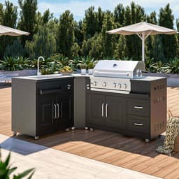 Oviala - Metalen buitenkeuken met 3 modules spoelbak en barbecue - Memphis — thumbnail 2