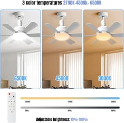 RFWR® Plafondventilator met lamp en afstandsbediening, dimbaar, 40W, 3 snelheden, 6 bladen, ideaal voor slaapkamer en woonkamer — thumbnail 5