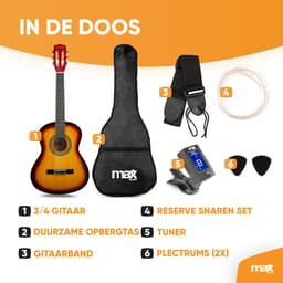 Kinder gitaar - MAX SoloArt akoestische gitaar 3/4 - Met gratis muzieklessen en accessoires - Sunburst — thumbnail 4