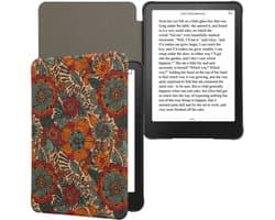 kwmobile Cork Case Compatible with Amazon Kindle Paperwhite (2024)/Colorsoft - Book Style Protective e-Reader Flip Cover Folio Case - Summer Flowers Orange / Green / Red