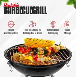 Vhorec - Winter Draagbare Houtskool BBQ – Tafel BBQ - Compacte Tafelbarbecue met Deksel & Ventilatie – 36 ⌀ cm - Mini BBQ - Ideaal voor Camping, Balkon & Picknick — thumbnail 5