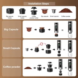 Draagbare koffiemachine,-de nieuwste upgrade van de derde generatie-3-in-1 elektrische espressomachine-12V oplaadbare espressomachine-voor kantoor-reizen-thuis- compatibel met espresso-capsules en gemalen koffie — thumbnail 5