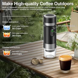 Draagbare koffiemachine,-de nieuwste upgrade van de derde generatie-3-in-1 elektrische espressomachine-12V oplaadbare espressomachine-voor kantoor-reizen-thuis- compatibel met espresso-capsules en gemalen koffie — thumbnail 4