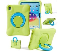 Schokbestendig Kinderhoesje voor iPad 11 inch en 10,9 inch – Lichtgewicht Beschermhoes met Opvouwbaar Handvat en Standaard (Groen+Blauw)