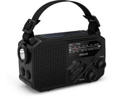 PHILIPS TAR1609 draagbare Noodradio FM/AM met interne oplaadbare batterij, back-up met AAA-batterij en handslinger, autovakantie, zonne-energie, ingebouwde led-lamp en zaklamp als noodradio survival emergency radio kamperen, wandelen, stroomuitval