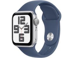 Apple Watch SE (2024) - 40mm - GPS - Zilverkleurig met denimblauw sportband (S/M)