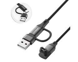 LAANAR® Oplaadkabel voor Garmin Instinct / Forerunner / Vivoactive / Venu / Fenix / Enduro  / Tactix / Quatix / Approach / Vivosmart / Vivosport / Swim / D2 Watch - Gevlochten Nylon 1 meter - L-vorm 90 Graden Hoek - Zwart Aluminium