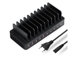 YONO Oplaadstation 10 Poorten - 100W USB A en C Snellader voor Telefoon en Tablet - Multi Oplader Bureau - Zwart