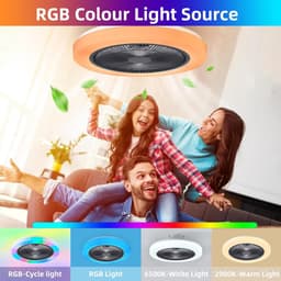 RGB Plafondventilator - 8 Kleuren - Dimbaar - Afstandsbediening & APP - Bluetooth - Smart Lamp - 50 cm - Zwart - Woonkamer Lamp — thumbnail 3