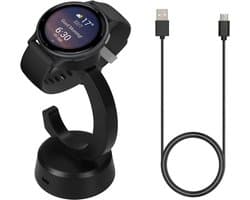 kwmobile sporthorloge laadstation geschikt voor Garmin Vivoactive 6 / Vivoactive 5 / Forerunner 55 255 165 965 oplader - Smartwatch lader en houder - Met magneet en 100 cm kabel in zwart
