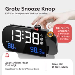 TM&DY - Digitale Wekkerradio met Projectie - Met Spraakbesturing, FM, Temperatuur & Luchtvochtigheid – Dimbaar LED Display & Dubbele Alarmfunctie - Wekkers Digitaal - Wekker met Projectie op Plafond - Projectiewekker - Projectieklok — thumbnail 3