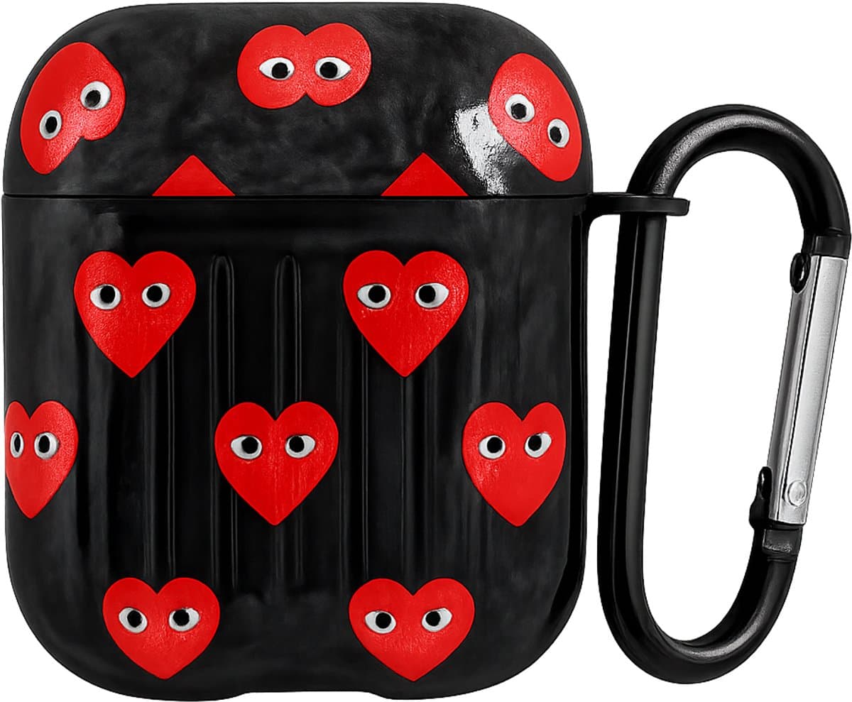 Shieldcase Heart Eyes beschermhoes geschikt voor Apple Airpods 1 / 2 case - hoesje voor koptelefoon - ultieme bescherming - hartjespatroon - rode hartjes - zwart — afbeelding 1