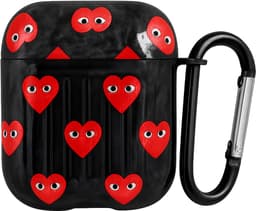 Shieldcase Heart Eyes beschermhoes geschikt voor Apple Airpods 1 / 2 case - hoesje voor koptelefoon - ultieme bescherming - hartjespatroon - rode hartjes - zwart — thumbnail 1