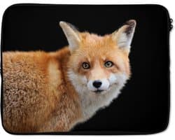 Laptophoes - Laptop - Dieren - Vos - Zwart - Oranje - Close-up - Laptop sleeve - 17 Inch