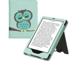 kwmobile e-reader hoesje geschikt voor Amazon Kindle Paperwhite 11. Generation 2021 hoes - E reader flip case van kunstleer - Ereader cover met stand - Slapende Uil design in turquoise / bruin / mintgroen