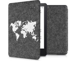 kwmobile hoes geschikt voor Amazon Kindle Paperwhite 11. Generation 2021 - E-reader beschermhoes in wit / donkergrijs - Wereldkaart design