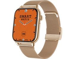 Belesy® HIMALAYA - Smartwatch Heren – Smartwatch Dames - Horloge – Stappenteller – Calorieën - Hartslag – Sporten - Je eigen foto als wijzerplaat - Kleurenscherm - Full Touch - Bluetooth Bellen – Milanees – Staal – Goud - Moederdag