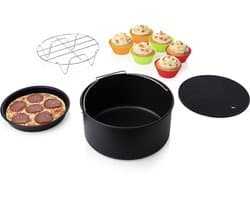 Princess 182011 Airfryer Accessoireset 10-delig - Accessoire voor heteluchtfriteuse - Grillrek - Pizzapan - Muffinset - Bakblik - Siliconen onderzetter - Diameter 18 cm