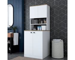 KD102 Wasmachinekast | 100% MELAMINE | Wit, Walnoot - Emob - wasmachinekast_enkel - Wit - Spaanplaat