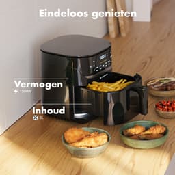 KitchenBrothers Airfryer XL - 5L - 1500W - PFAS-Vrij - Heteluchtfriteuse - 80ºC tot 200ºC - 8 Kookprogramma's - Zwart — thumbnail 4