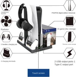 Oplaadstation voor koelventilator - Dubbele controller Oplader - Verticale standaard met koel ventilator - Geschikt voor: PlayStation 5 standaard - Gaming accessoire - headset standaard - Opslag voor Games- PS5-accessoires — thumbnail 5