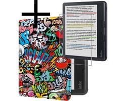 Hoes Geschikt voor Kobo Libra Colour Hoesje Bookcase Cover Book Case Hoes Sleepcover Met Screenprotector - Graffity