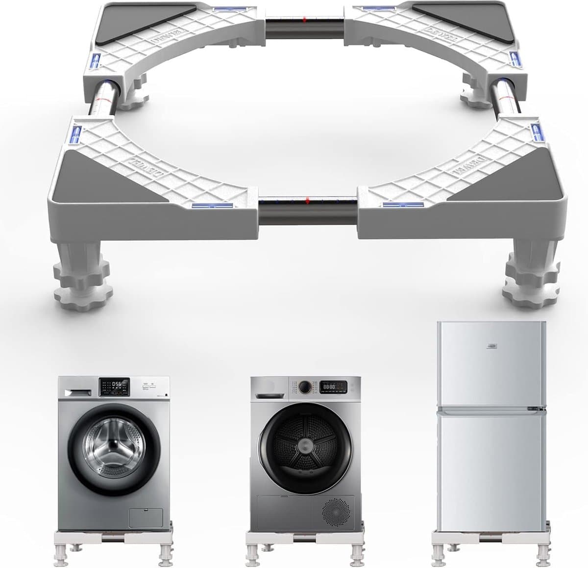 Wasmachine basis Verstelbare wasmachine basis voor wasmachine, droger en koelkast, wasmachine basis Draaglast Max 200 kg, Verstelbare breedte 45-65 cm, Hoogte 10-12 cm — afbeelding 1