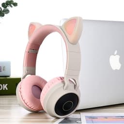 TDR- Draadloze Bluetooth koptelefoon - Over-Ear Koptelefoon voor Kinderen - Met Led Kat Oortjes - Bekend van TikTok -  roze grijs — thumbnail 6