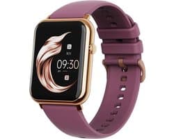 Belesy® QUOTE – Smartwatch Dames – Smartwatch Heren – Horloge – 1.69 inch Kleurenscherm – Stappenteller – Hartslagmeter – Bloeddrukmeter – Temperatuurmeting – Slaapmonitor – Sportmodus – Persoonlijke Wijzerplaat – Bluetooth 5.2 – Paars Goud