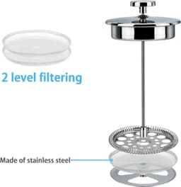 Intirilife koffiepot in SILVER - 1 liter koffiezetapparaat volgens het French press systeem gemaakt van roestvrij staal met roestvrijstalen filter - plunjer koffiezetapparaat koffiepers — thumbnail 4