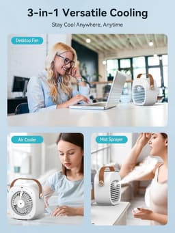 Mini airconditioner - Kleine airconditioner - 4000mAh batterij, 4-16 uur batterijduur - Mini airconditioner met drie snelheden - Stille tafelventilator, geschikt voor thuis, slaapkamer, op reis, op kantoor, binnen- en buitengebruik — thumbnail 3