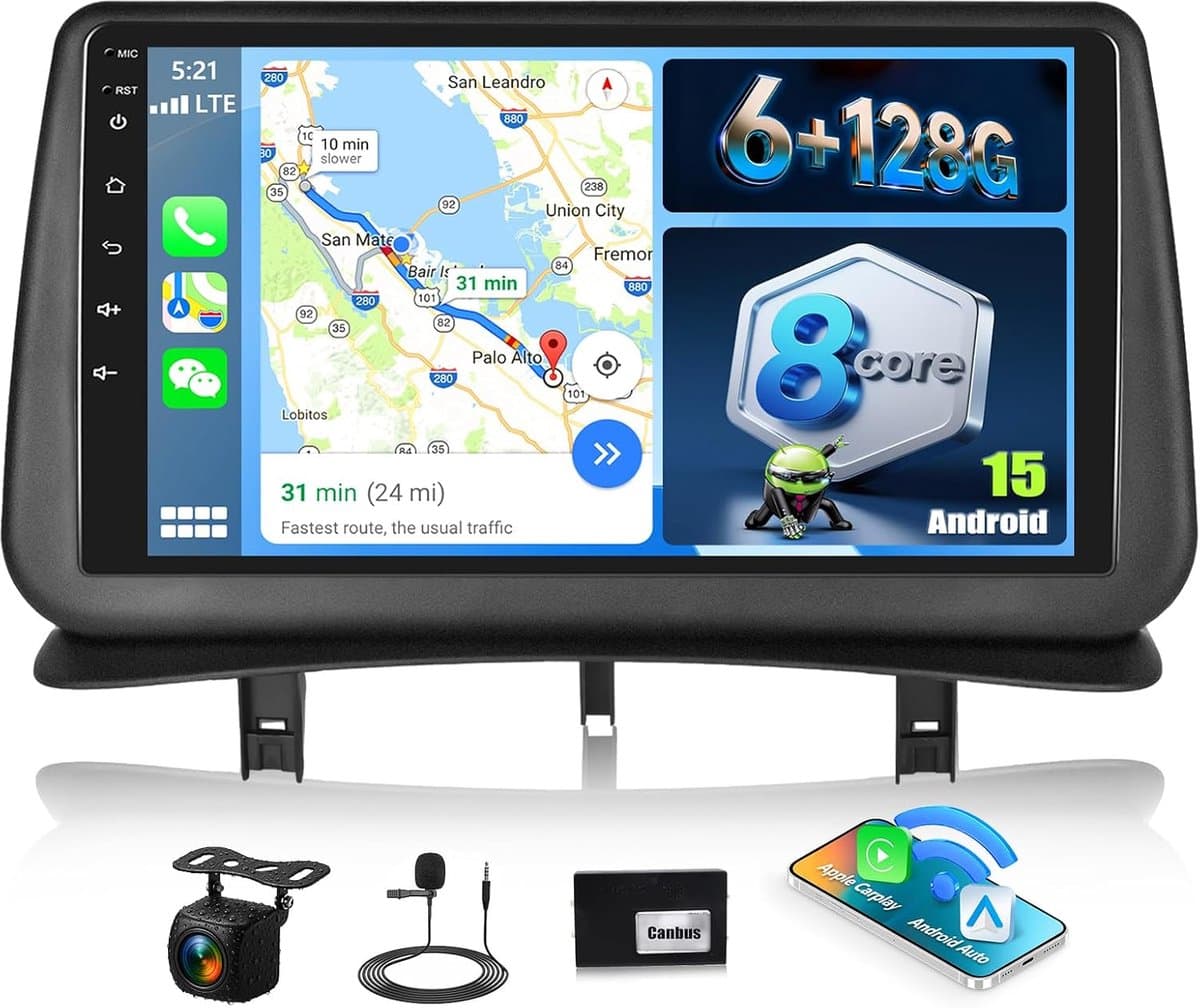 Autorradio Android 13 - 9 inch touchscreen - 6GB RAM, 128GB opslag - Met CarPlay en Android Auto - ShopVlot — afbeelding 1