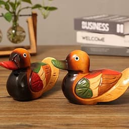 2 stuks Mandarijneendbeelden, houten handbeschilderde figuren, tuinvogelornament, kunstsculptuur voor buiten, verzamelobjecten — thumbnail 4