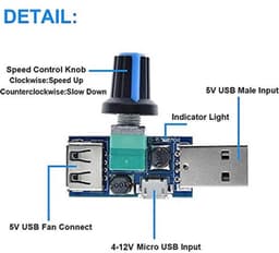 Mini USB Ventilator Controller met Toerentalregelaar - Traploos Instelbare Ventilator — thumbnail 2