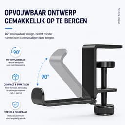 Koptelefoon Houder - Uitklapbaar - Headset Haak - Hoofdtelefoon Hanger - Headset Houder Onder Bureau - Verstelbare Headset Stand - Bureau - Metaal - Zwart — thumbnail 3
