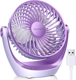Tafelventilator USB – Stil Bureauventilator – 3 Snelheden – 360° Kantelbaar – USB Aangedreven – 17 x 9 x 17 cm – Lila — thumbnail 1