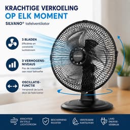 Tafelventilator 30 cm - 3 Snelheden - 90° Oscillatie - Stille ventilator - Zwart — thumbnail 3