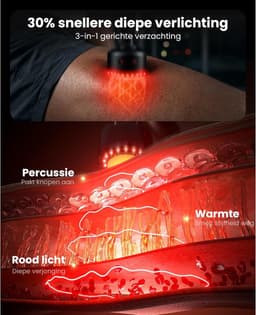 SnelShoppen - Ultra Massagepistool met Warmte & Infrarood Licht - Draagbaar Spierherstel met Verlengbare Handgreep, 6 Opzetstukken, USB-C, Voor Rug & — thumbnail 5
