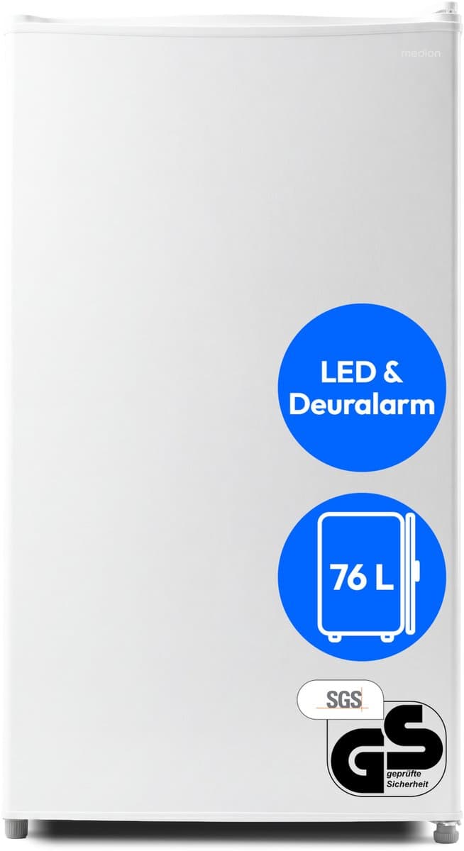 MEDION Kühlschrank 76 Liter, Freistehend - MD370009 - Weiß | 3 x Einlegeböden, 84.5cm Höhe, Türanschlag wechselbar, 2 Türfächer, höhenverstellbare Füße — afbeelding 1