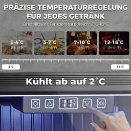 TEKROA® Vrijstaande Drankenkoelkast 50L met Glazen Deur - Mini Koelkast voor 48 Blikjes / Bier & Wijn - LED Verlichting & Verstelbare Planken - Zwart — thumbnail 2