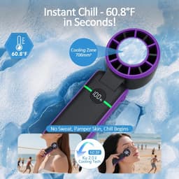 Draagbare handheld turboventilator met ijskoeler - 5000 mAh 13 uur batterijduur, oplaadbare persoonlijke ventilator met 5 snelheden, opvouwbaar, LED-display voor reizen, buiten, kantoor — thumbnail 3