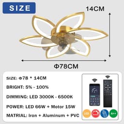 Plafondventilator met dimbare verlichting en afstandsbediening – Creatieve bloemvormige lamp 70W — thumbnail 4